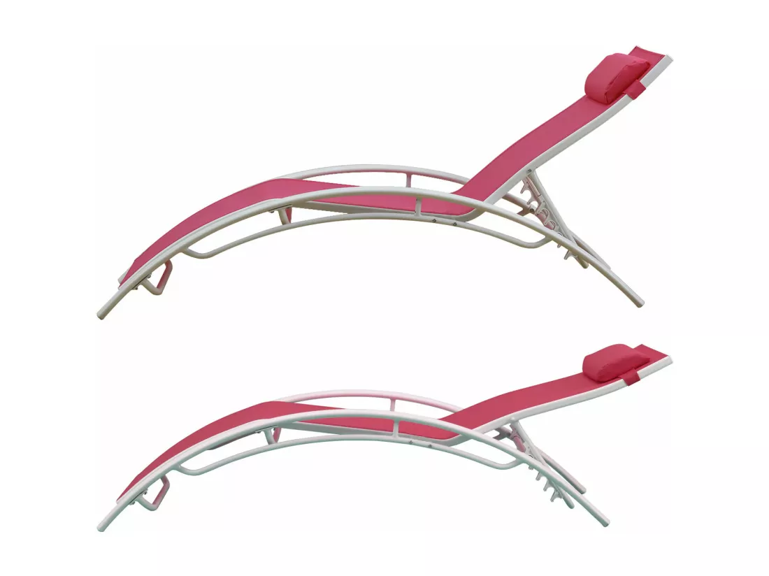 Lot de 2 transats GALAPAGOS en textilène rose - aluminium blanc - HAPPY GARDEN