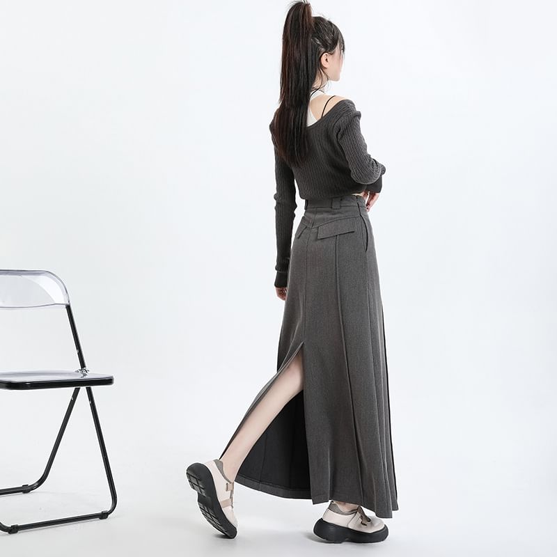 Denimot - Maxi A-lijn rok met hoge taille en effen panelen