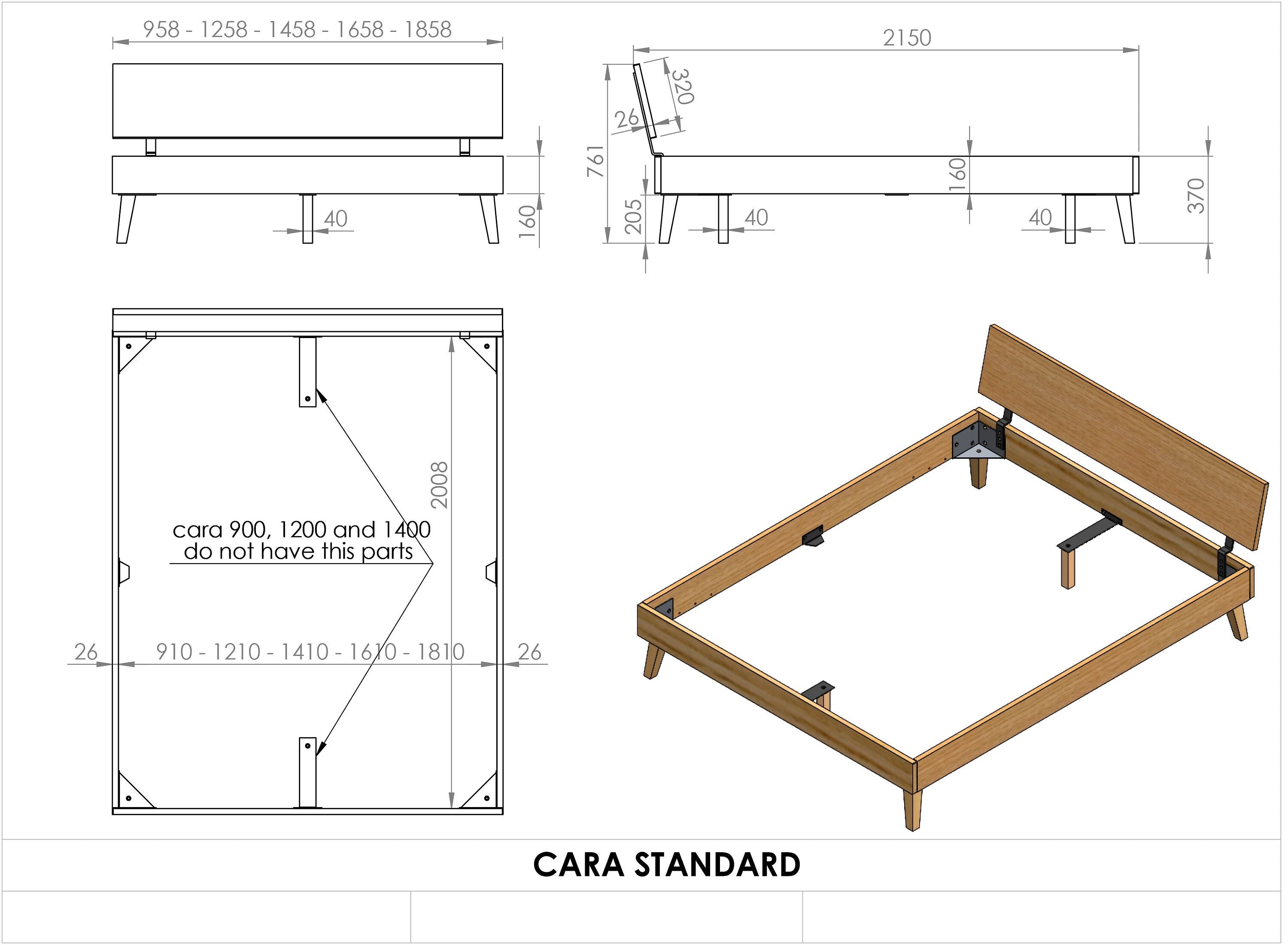 CARA Bett - Buche weiss / B: 120.0 cm x T: 200.0 cm