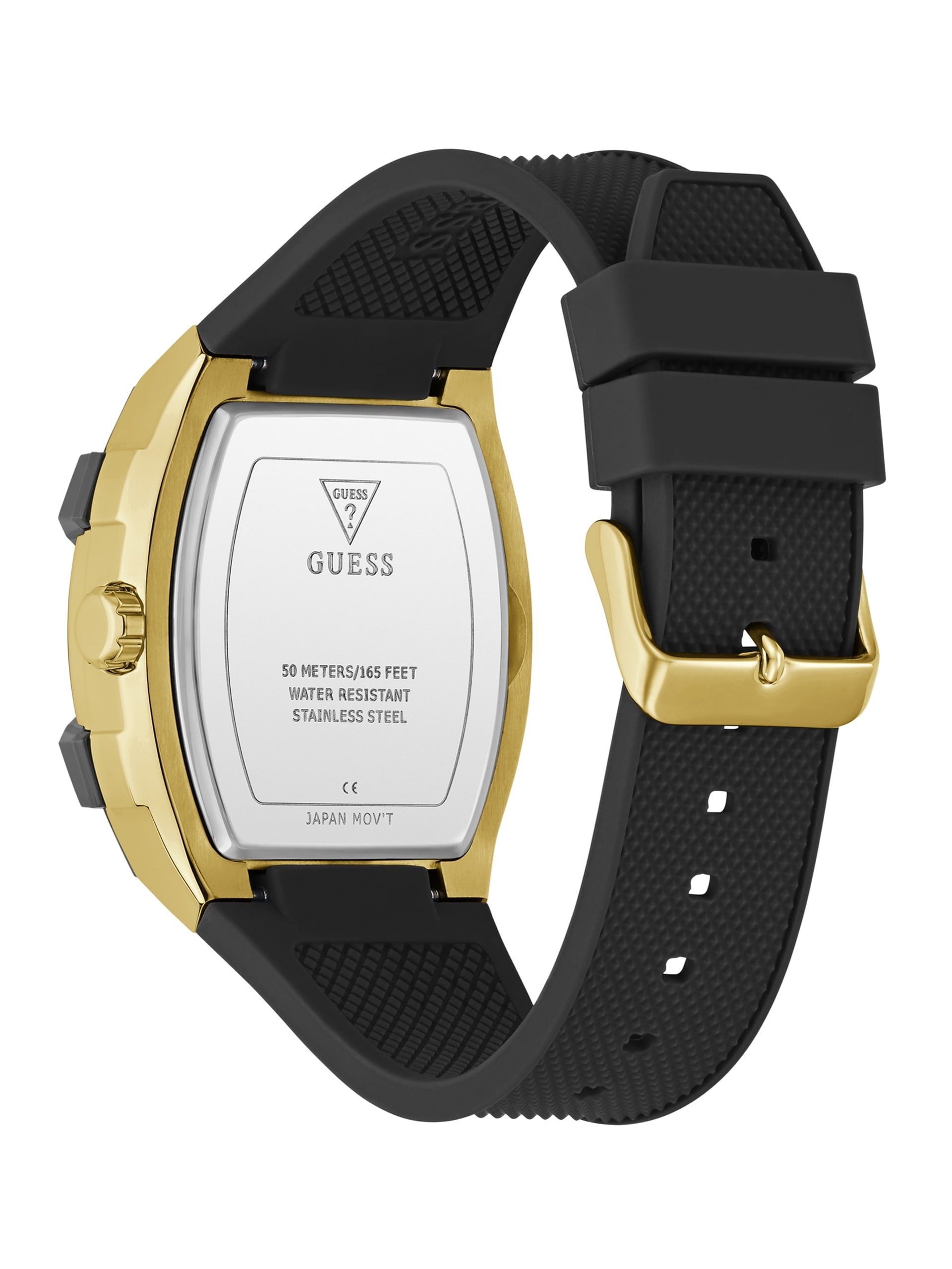 Relógio multifuncional em silicone preto e dourado