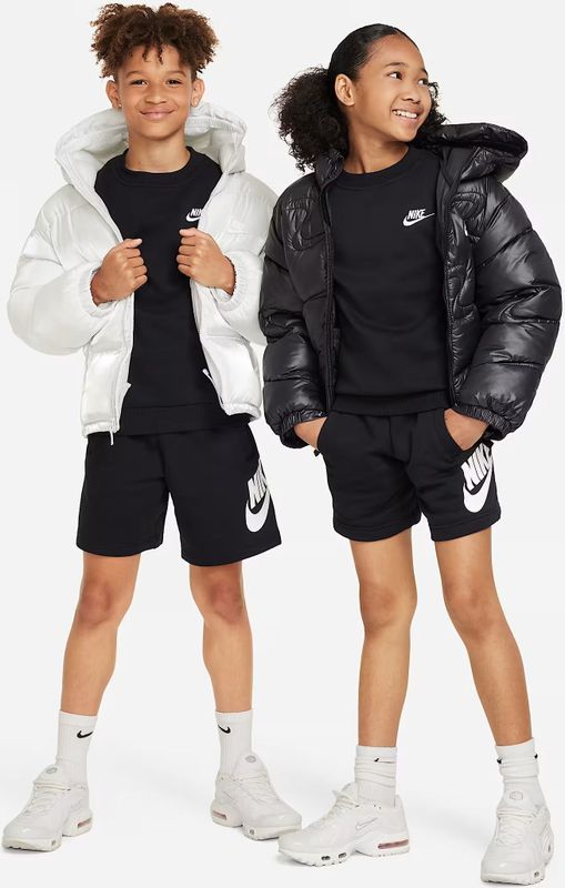 NIKE K NSW CLUB FLC CREW LS LBR Unisex Sporttrui - Zwart - Wit - Maat XS