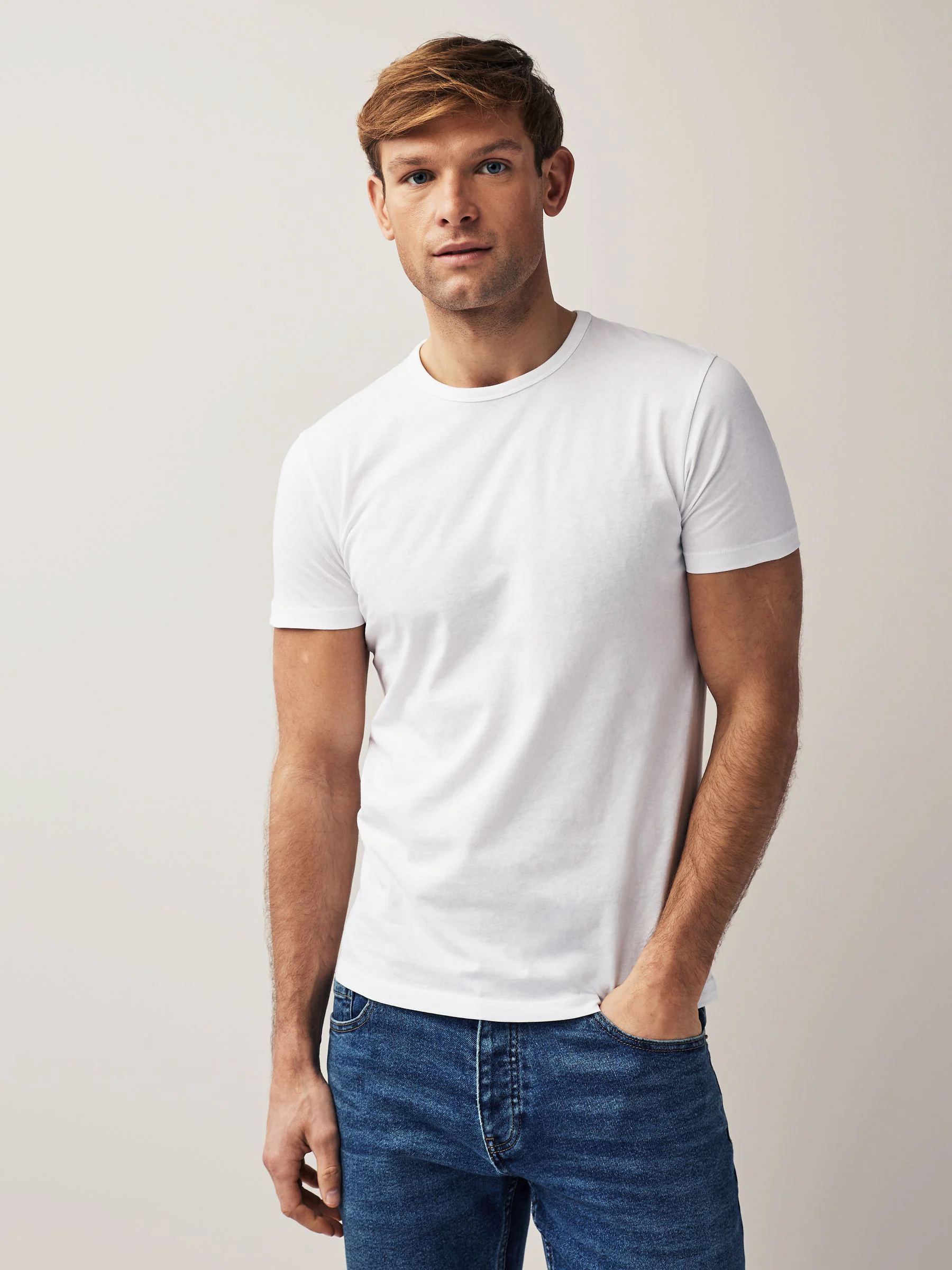 Wit - Slim Fit - Set van 2 100% katoenen T-shirts met laagjes