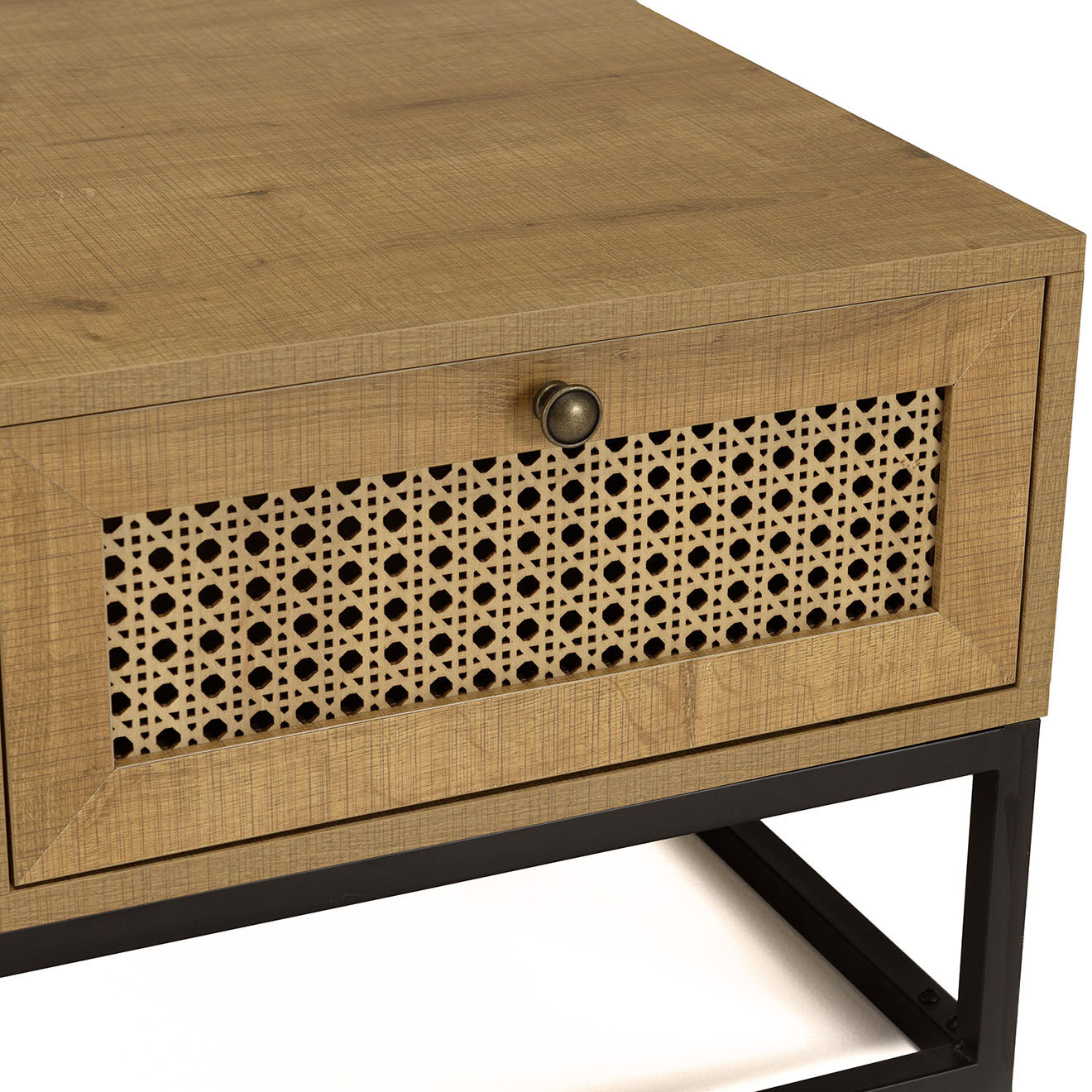 Macabane Table basse 4 tiroirs rotin marron - 90x60x40 cm