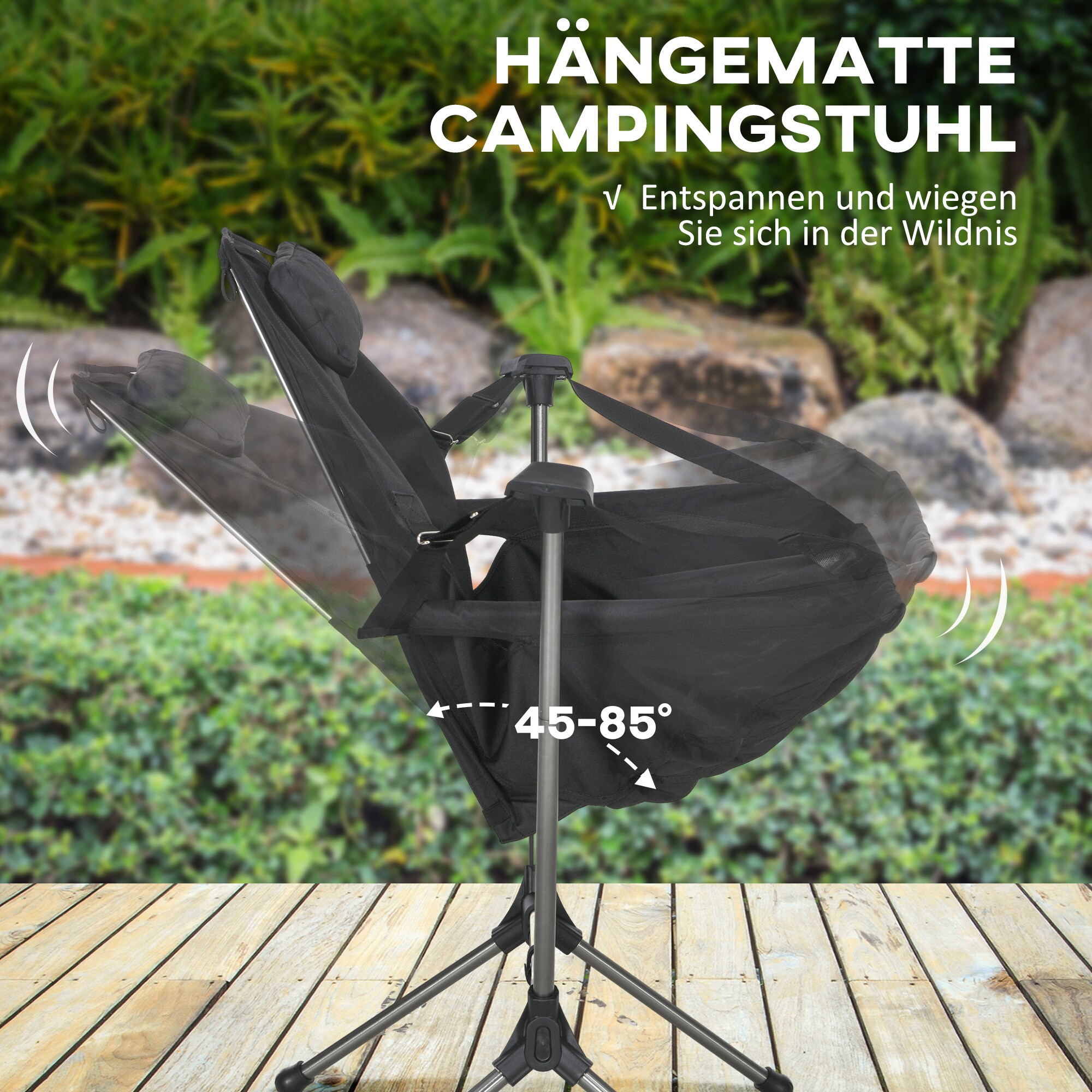 Outsunny Campingstuhl mit Schaukelfunktion schwarz 54L x 100B x 101H cm