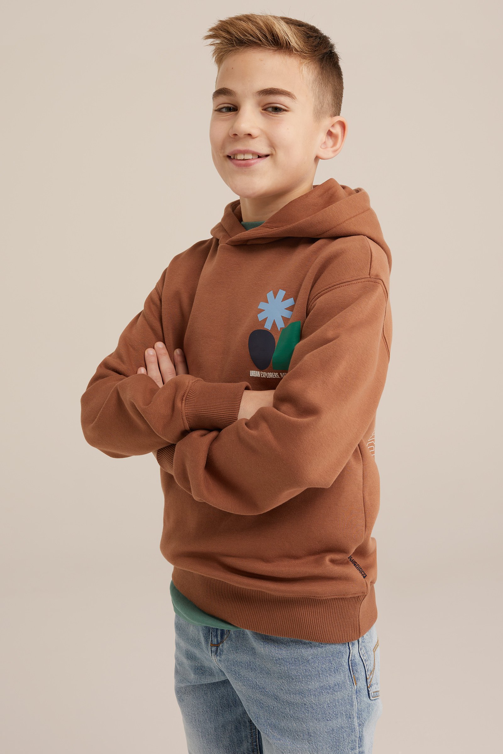 Jongens hoodie met opdruk Blue Ridge Lichtbruin