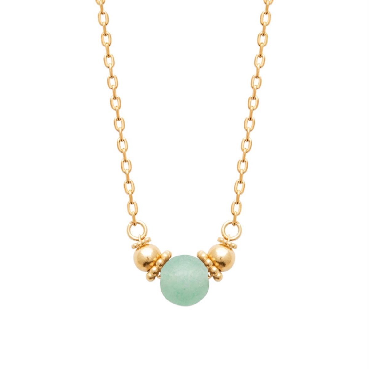 Collier perle naturelle d'aventurine verte Plaqué OR 750 3 microns