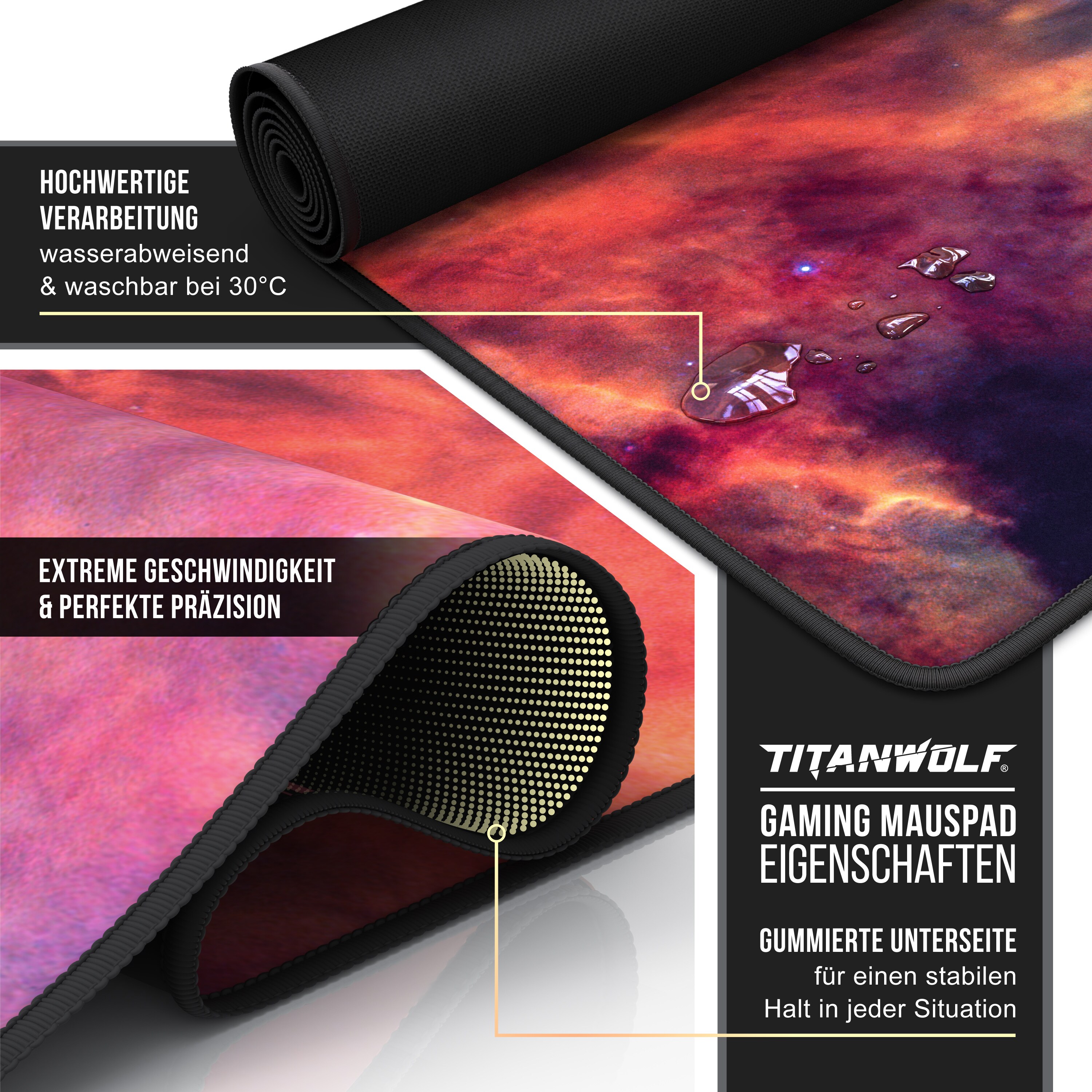 Titanwolf Gaming Mauspad, 900 x 400mm XXL Mousepad, verbessert Präzision & Geschwindigkeit, Lagoon Nebula