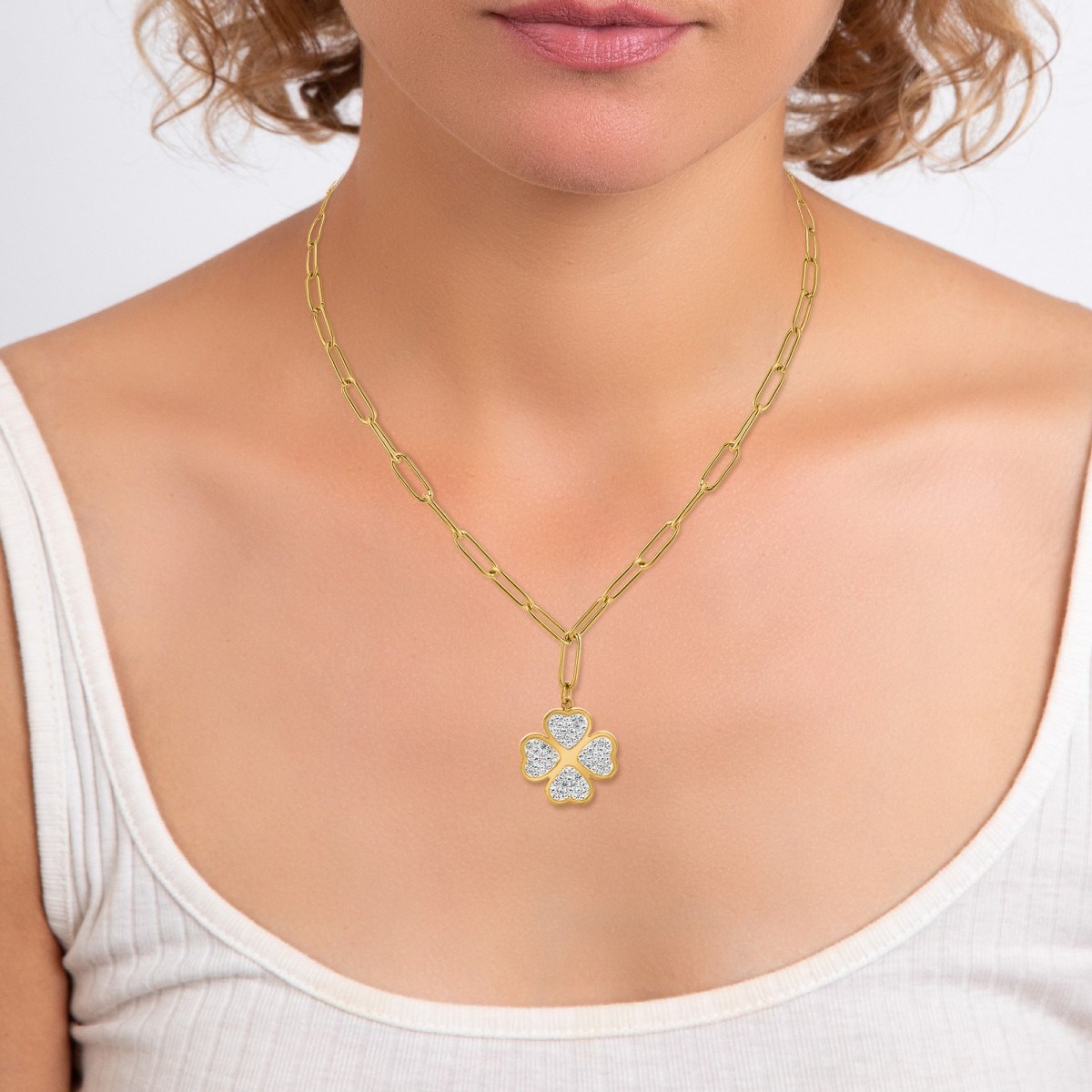 Collier trèfle SC Bohème orné de Cristaux scintillants