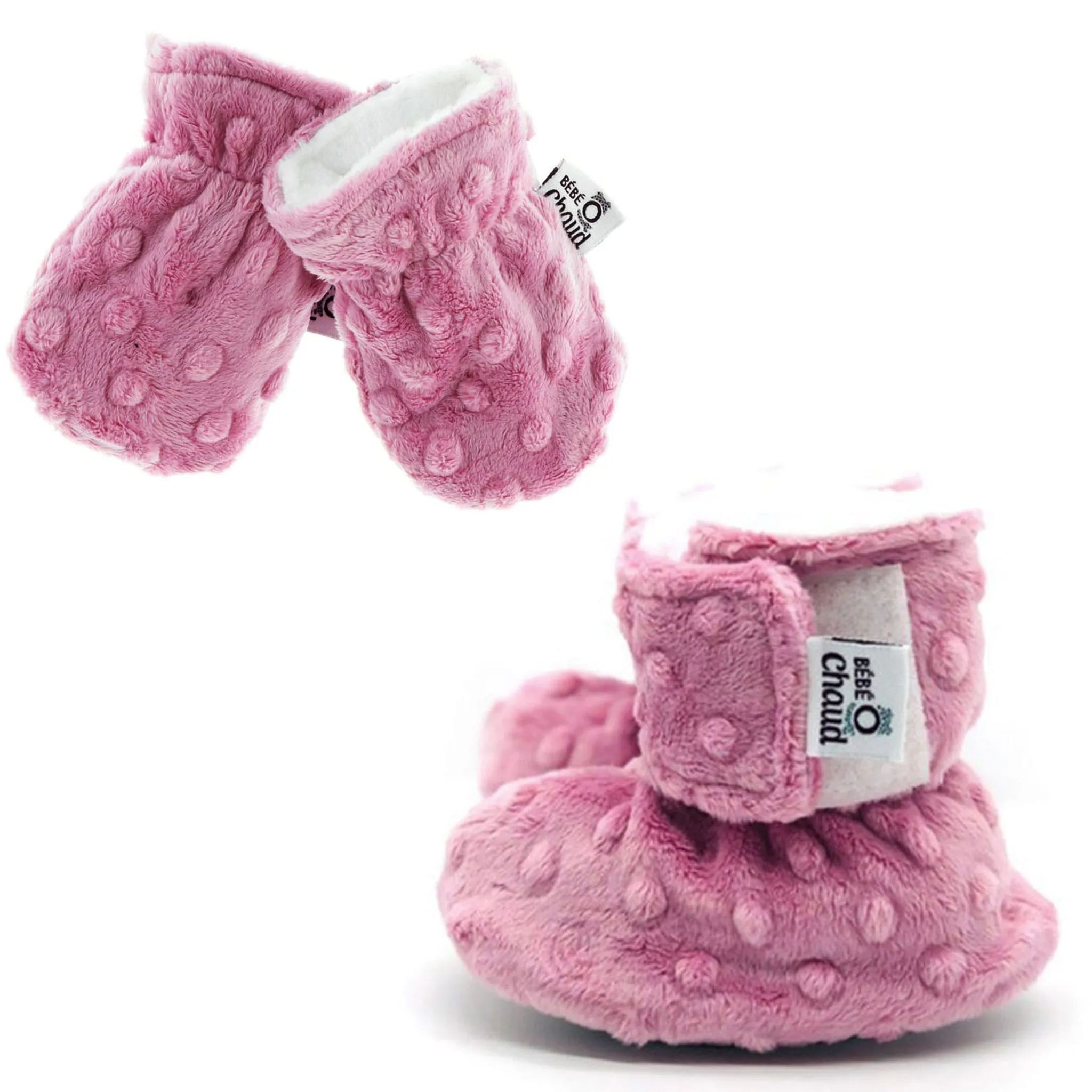 Bébé Ô Chaud Pantoufles Velux + Mitaines sans pouce 0-18mois - Rose