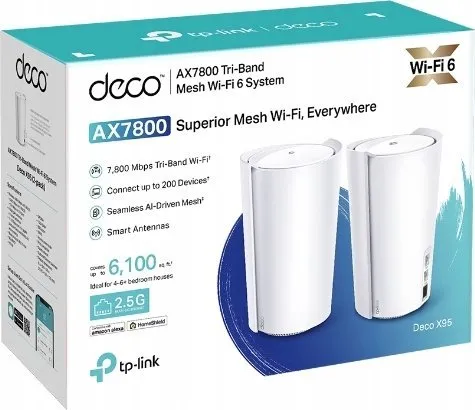 TP-Link DECO X95(2-PACK), Hvid, Intern, Mesh-system, 570 m², <30 dBm(5 GHz), <30 dBm(2.4 GHz), 0 - 40 °C