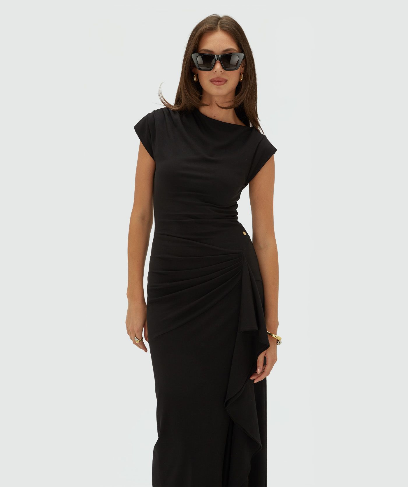 JV-ZYLAS slim fit maxi jurk met ruffles - black