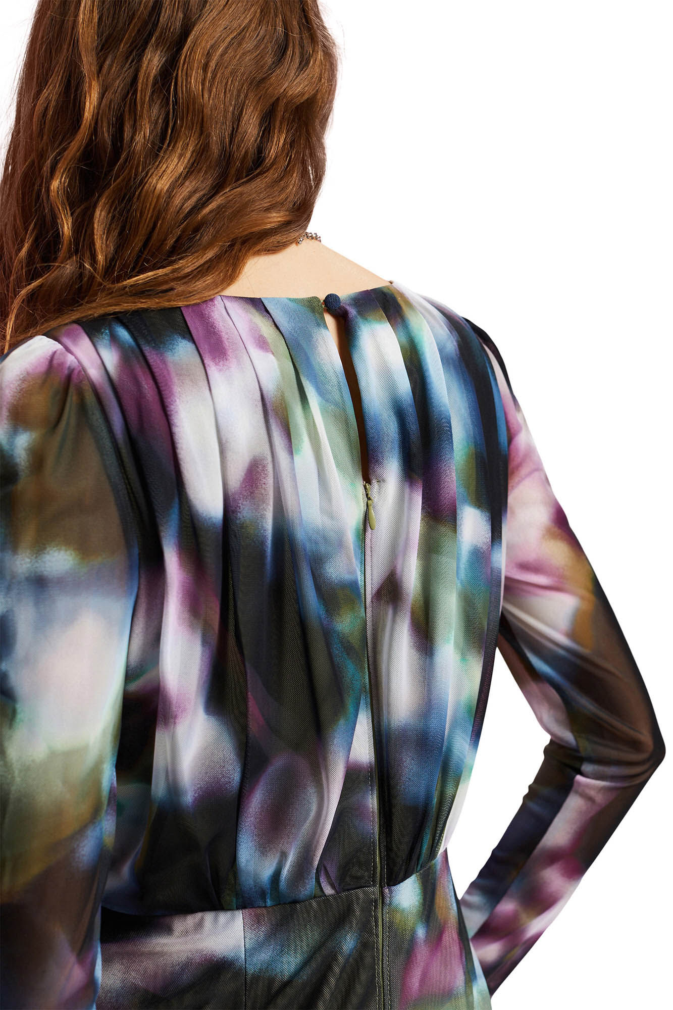Vestido midi drapeado ajustado - Multicolorido