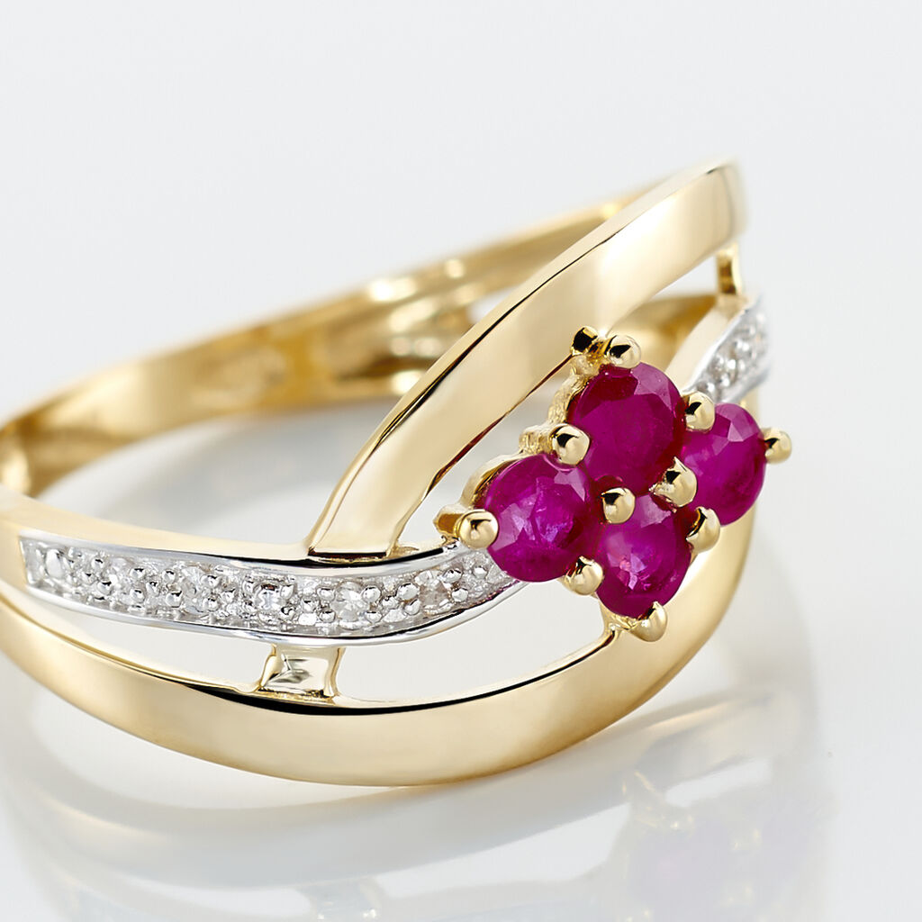 Bague Hoela Or Jaune Diamant Et Rubis
