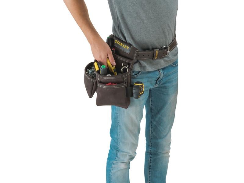 Stanley Gürteltasche Leder, doppelt Hammer- und Nageltasche aus echtem Leder mit praktischer Anordnung
