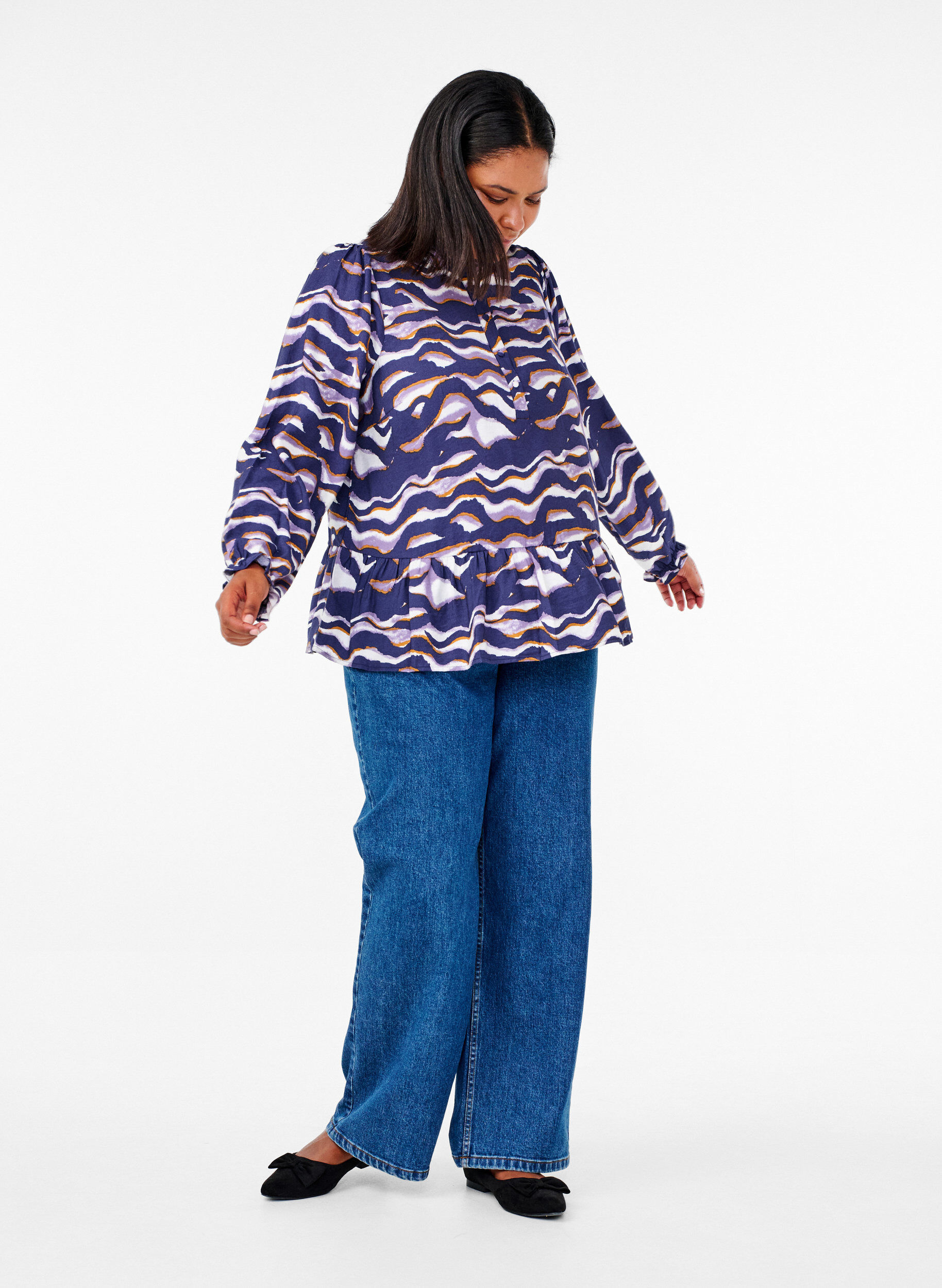 Bluse med print og a-snit