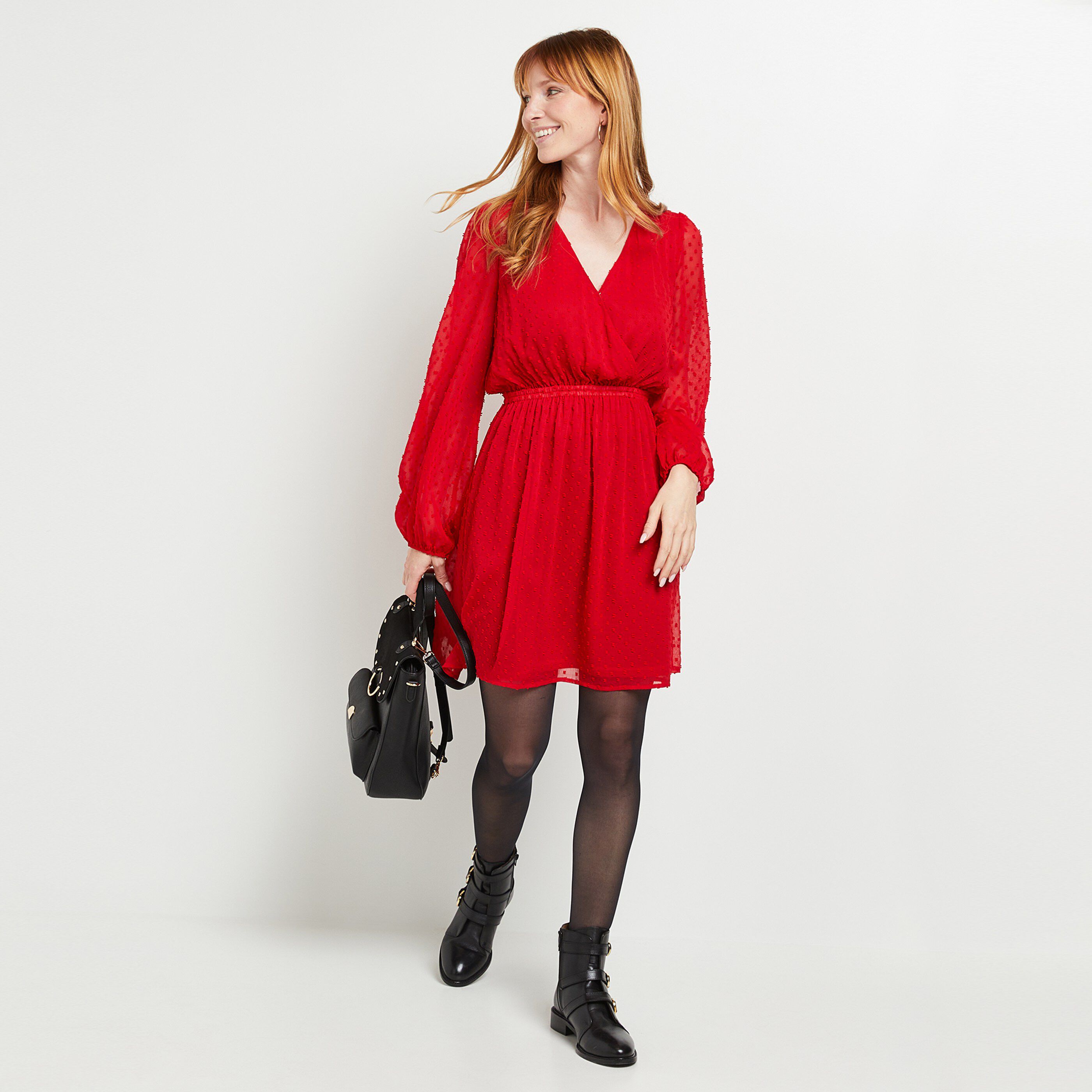 Robe plumetis rouge - ROUGE