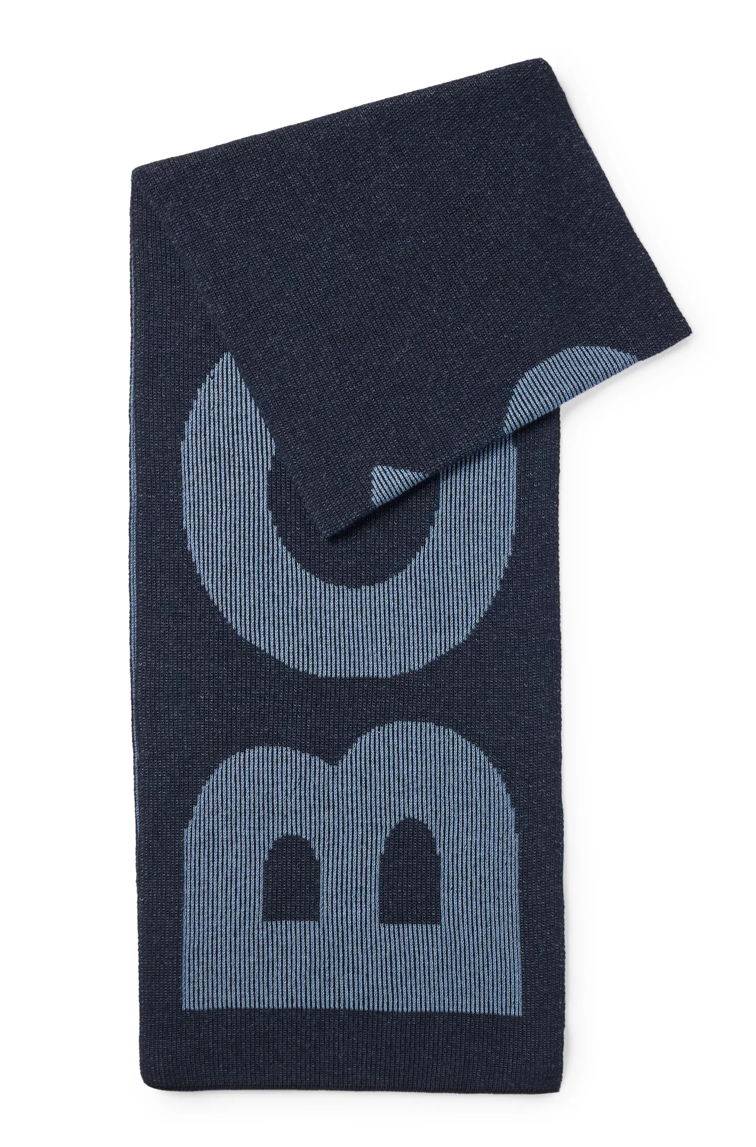 Cachecol BOSS com logo preto em malha de algodão e lã.