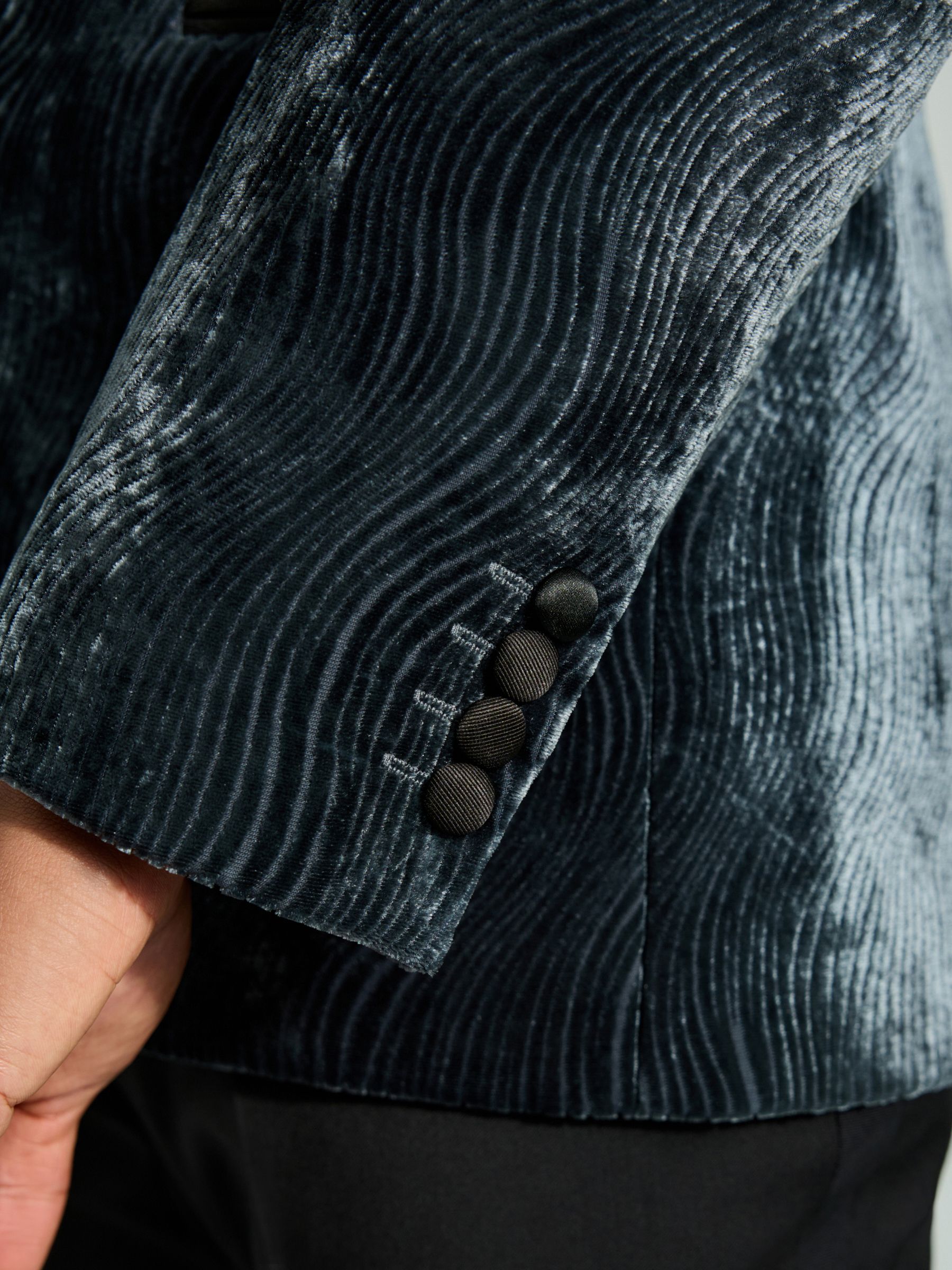 Staalblauw - Fluwelen blazer met patroon