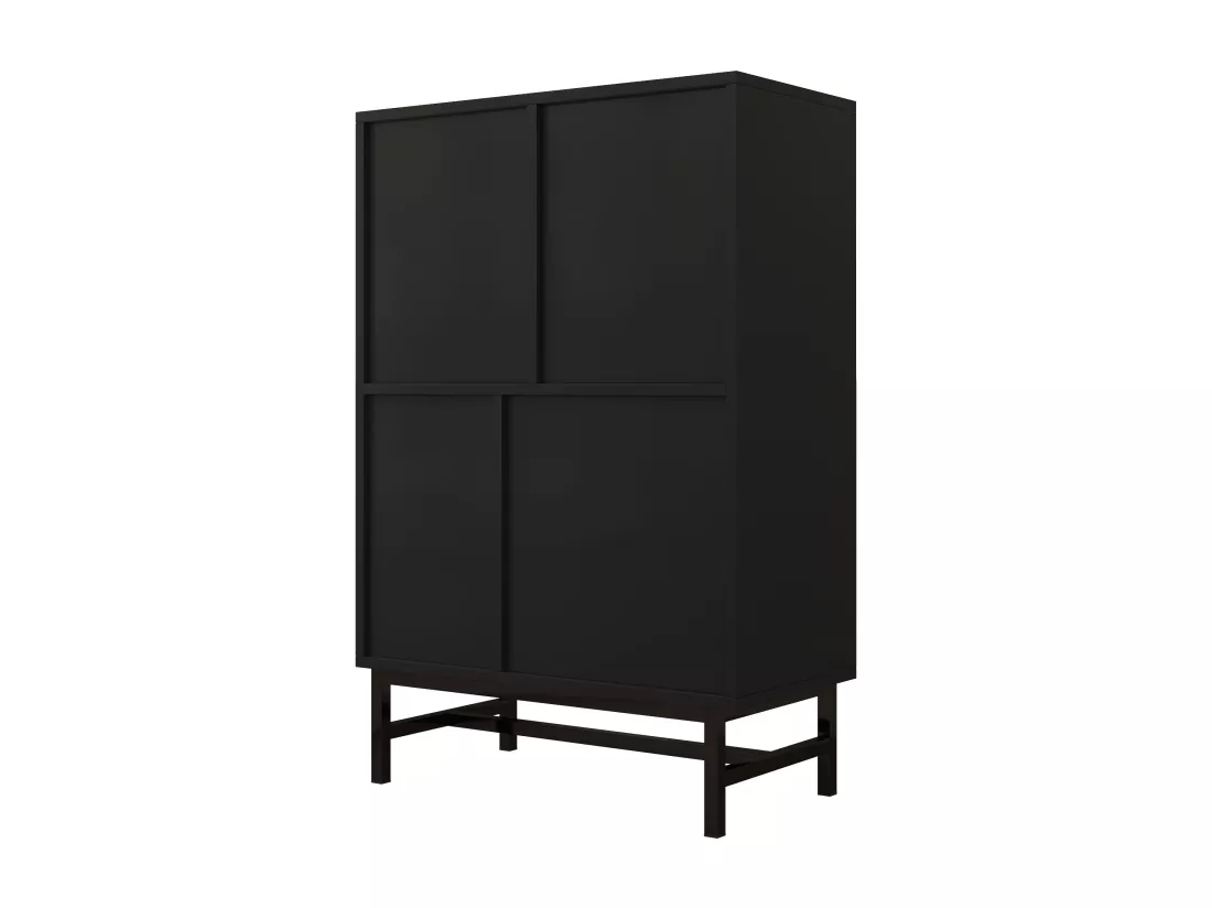 Buffet haut avec LED - 1 porte + 3 tiroirs + 5 compartiments - Naturel + Noir