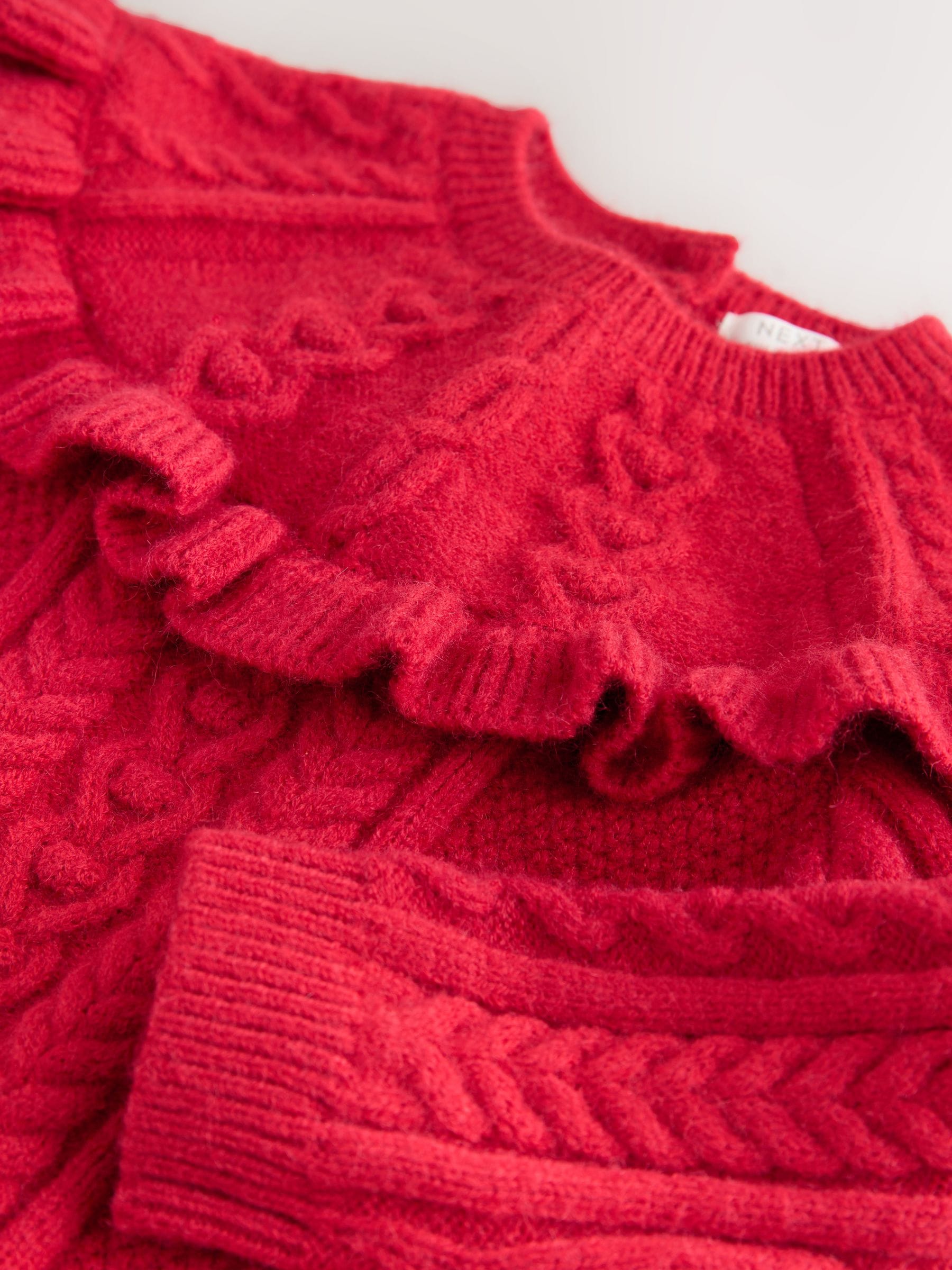 Rood - Cable Knitted Jumper (3mths-7yrs)