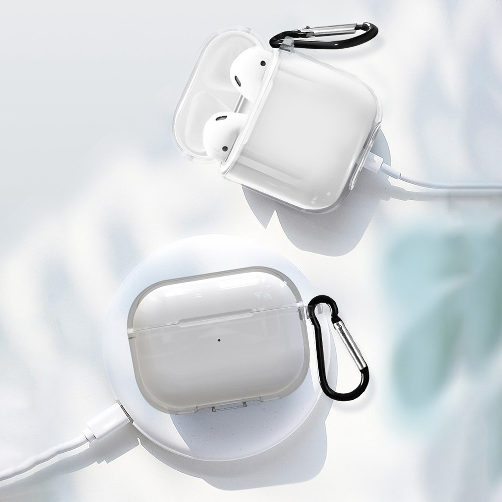 AirPods Pro 2 / AirPods Pro / AirPods Pro Silikon Schutzhülle Abdeckung mit Karabinerhaken - Transparent