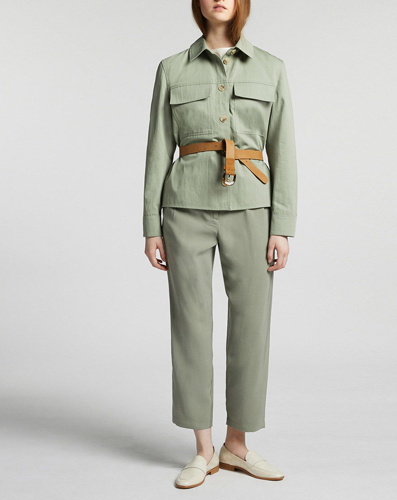 Jodhpur Veste en Coton & Lin Coralie kaki clair