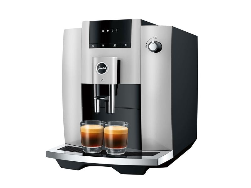 JURA Kaffeevollautomat E4 Platin (SA) Zweitassen-Vollautomat für fünf verschiedene Kaffeegetränke