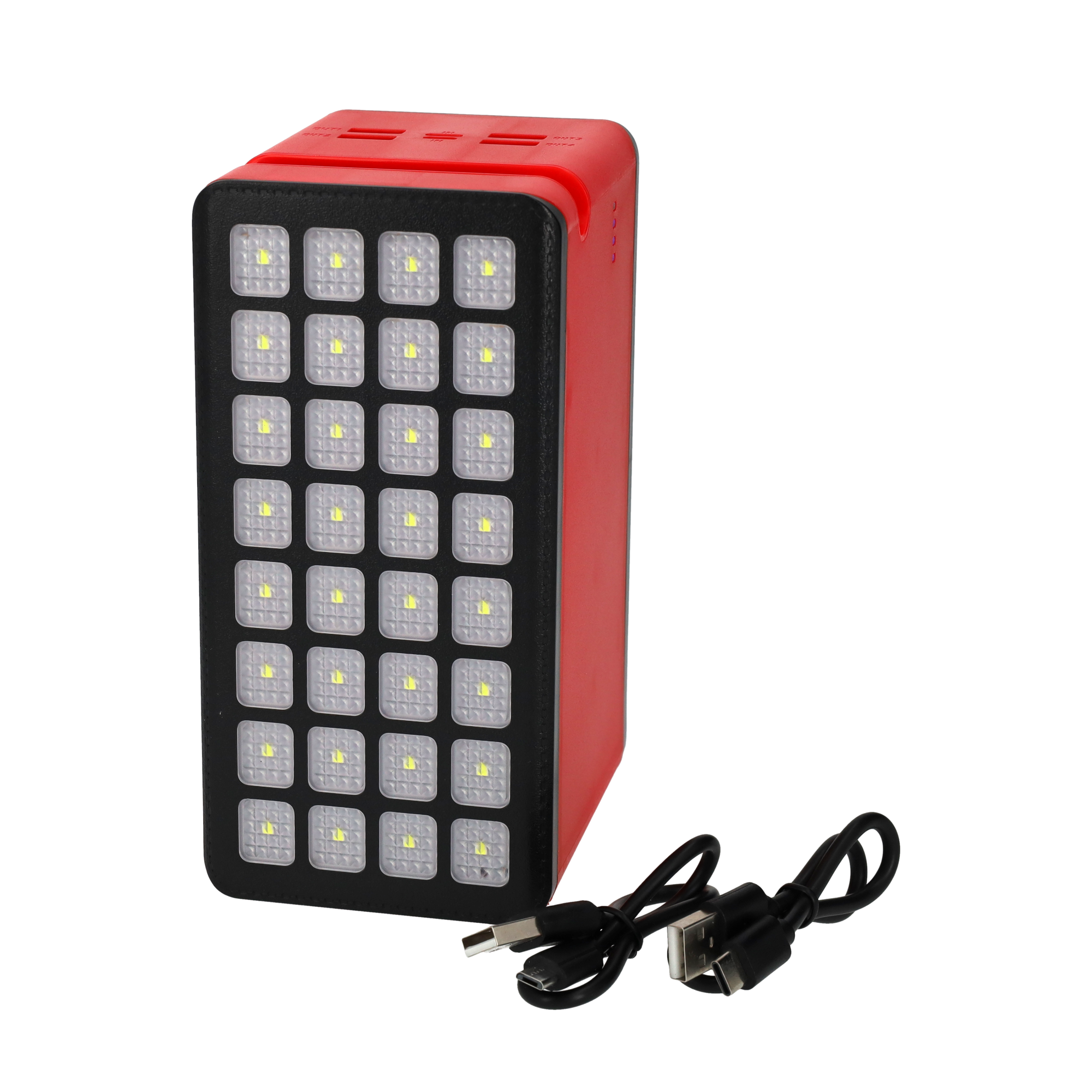 100000mAh 4x USB A Powerbank Outdoor Solar Taschen Lampe mit 32 LED's - Rot / Schwarz