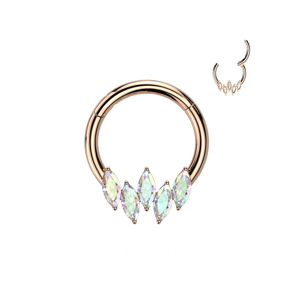 (8mm) Helix / Tragus / Septum 316L Chirurgenstahl Mehrzweck Piercing Ring mit Klickverschluss - Roségold (Irisierend)