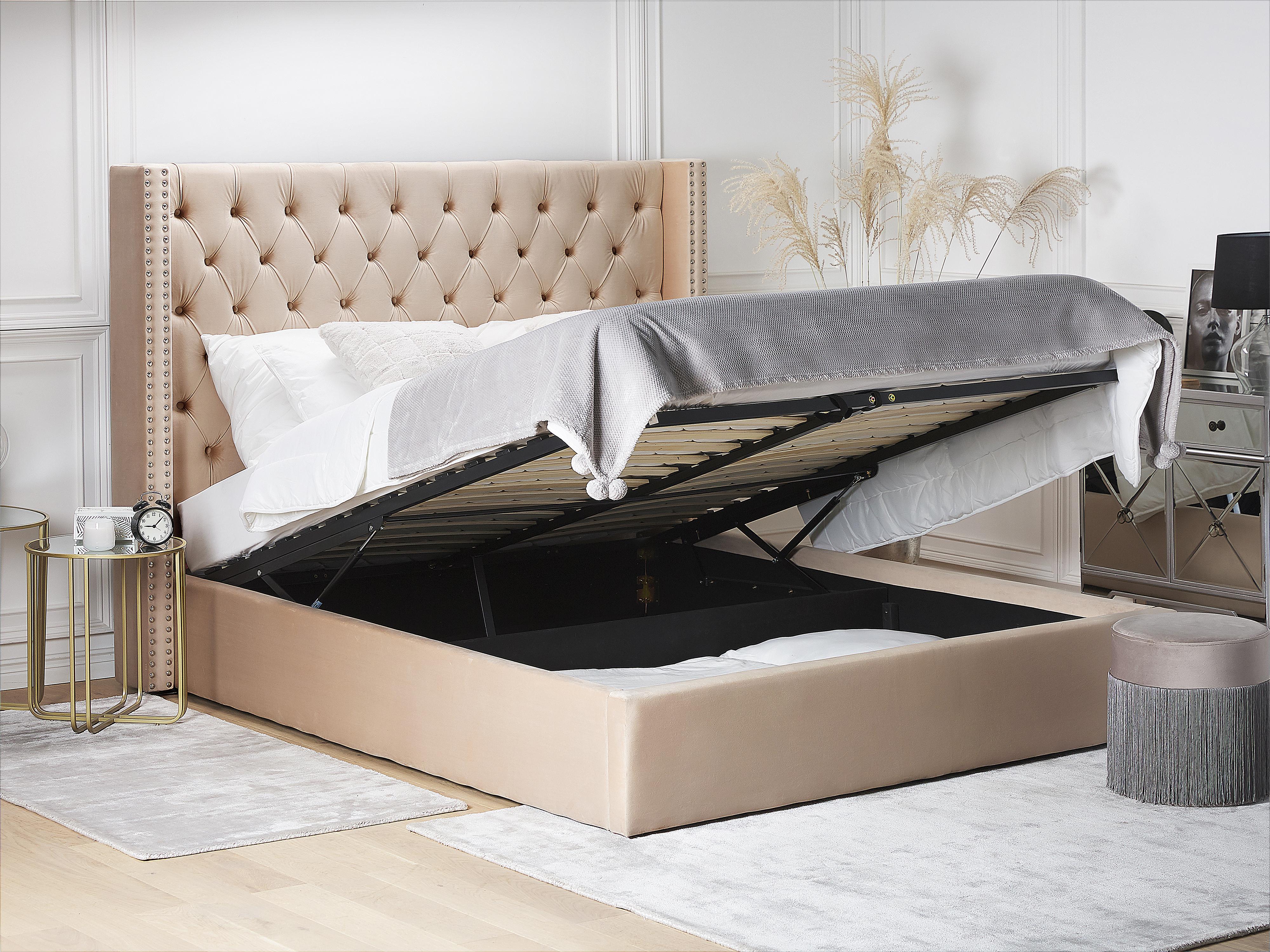 Bed met opbergruimte Fluweel LUBBON 180 x 200 cm Beige