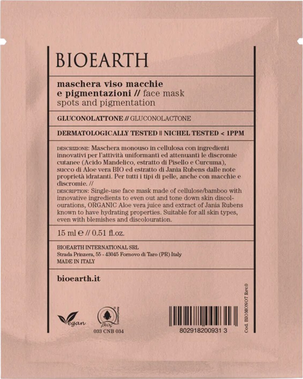 BIOEARTH  Anti-Pigmentflecken Gesichtsmaske, 15 ml