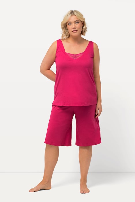 Kurzpyjama, Spitze, V-Ausschnitt, ärmellos, Shorts