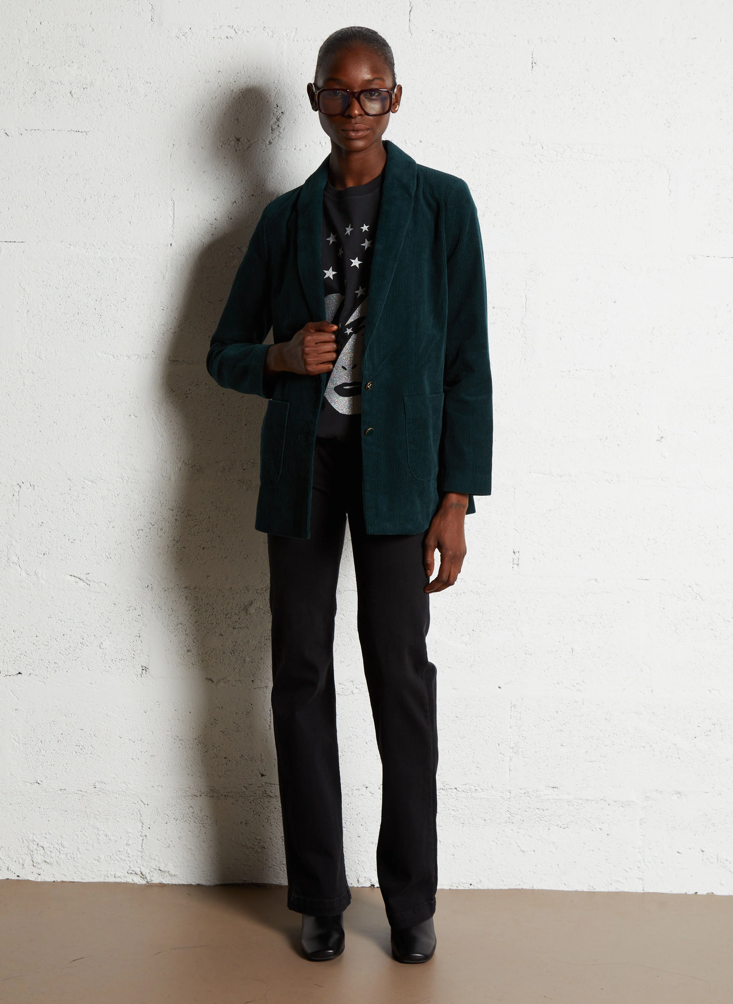 LOLA - Pantalon flare en coton mélangé | Noir