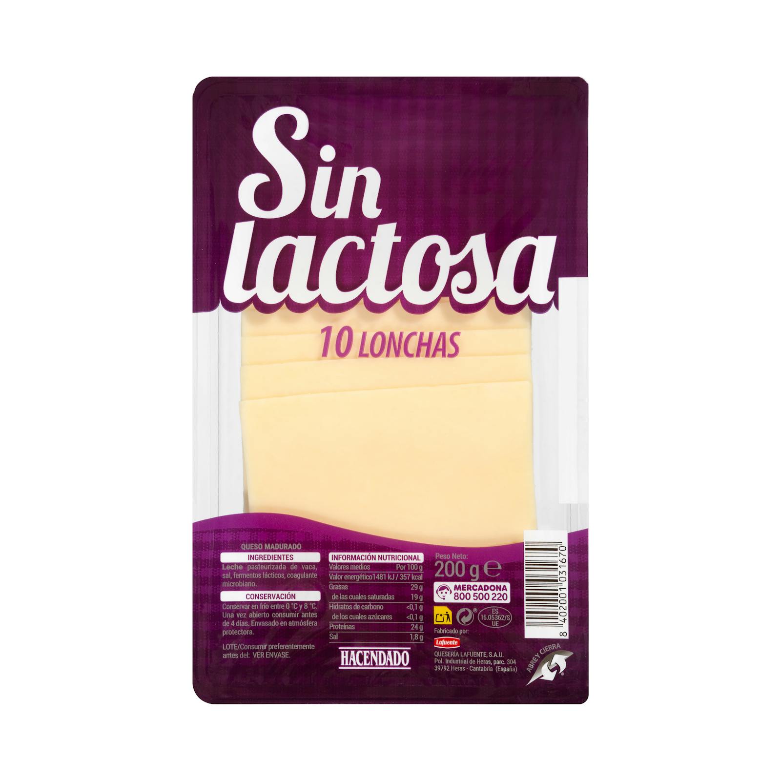 Tranches de fromage de vache sans lactose Hacendado