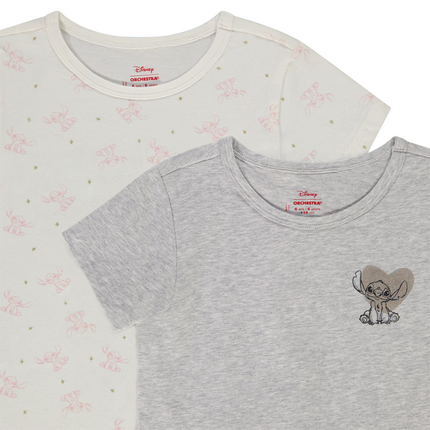 Lot de 2 maillots de corps manches courtes Stitch  pour fille