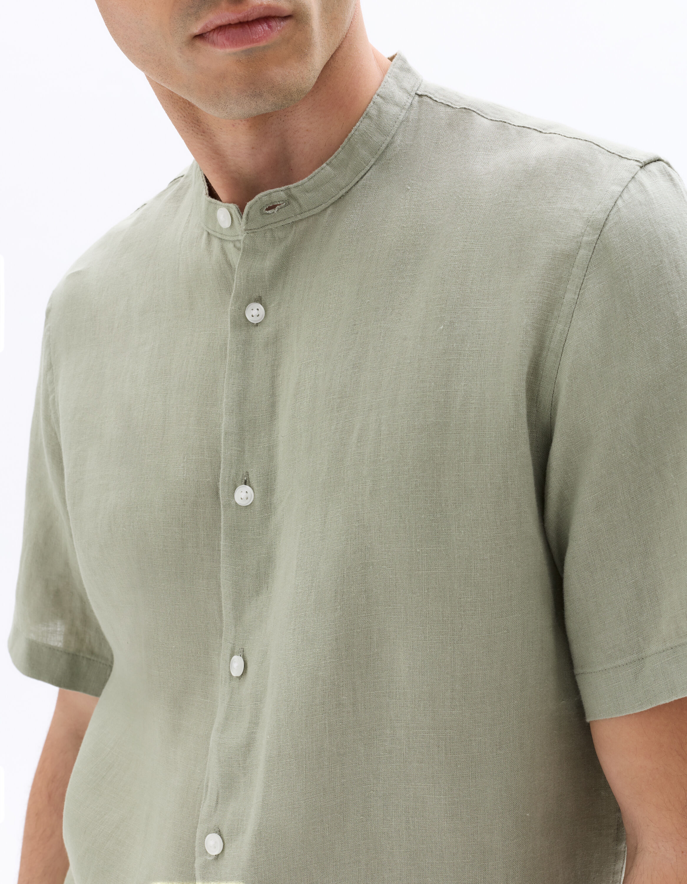 Chemisette regular col mao 100% lin - vert sauge