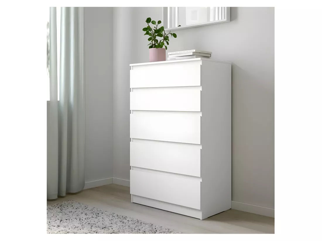 Grande commode 5 tiroirs blanc mat - BENNY