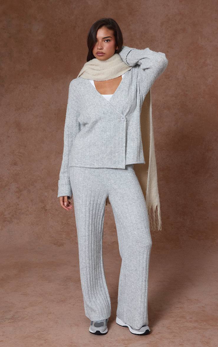 Gris Cardigan En Maille À Revers