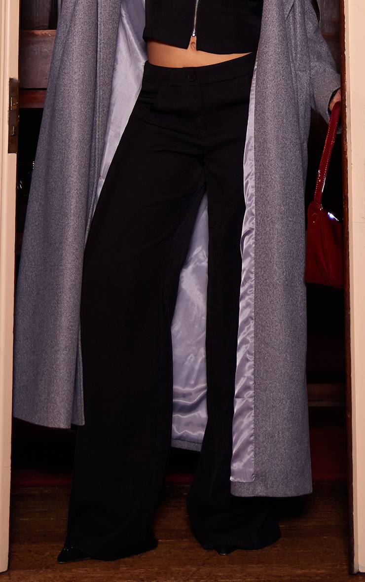 Noir Pantalon Tailleur Taille Haute Tissé Premium