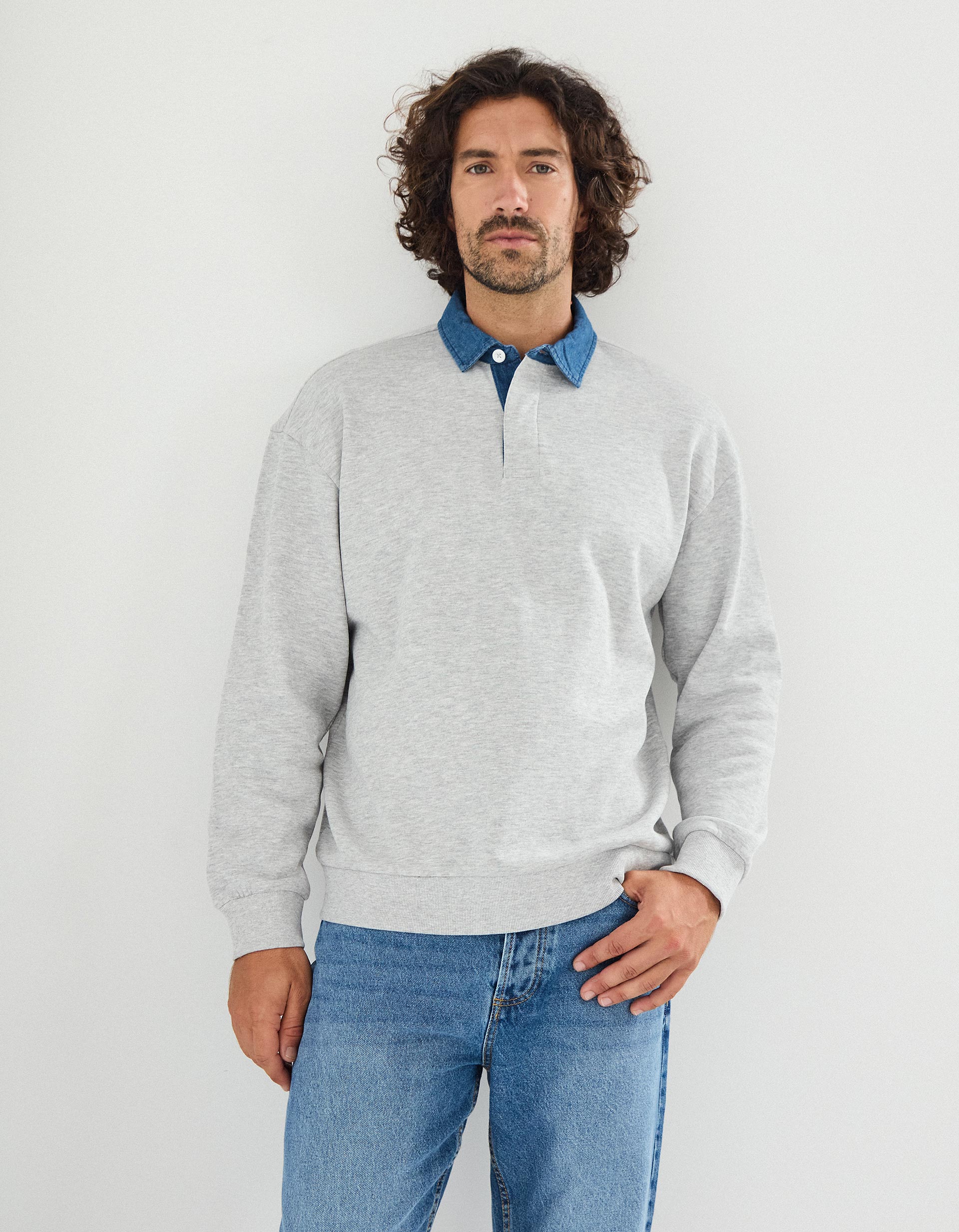 Polo Felpa, Homem, Cinzento Claro