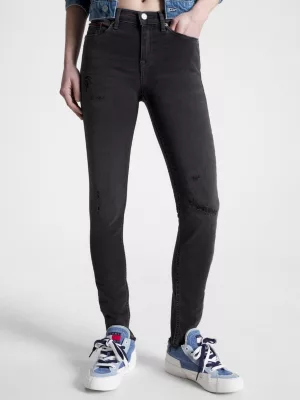 Calça jeans preta Nora skinny de cintura média com efeito desgastado
