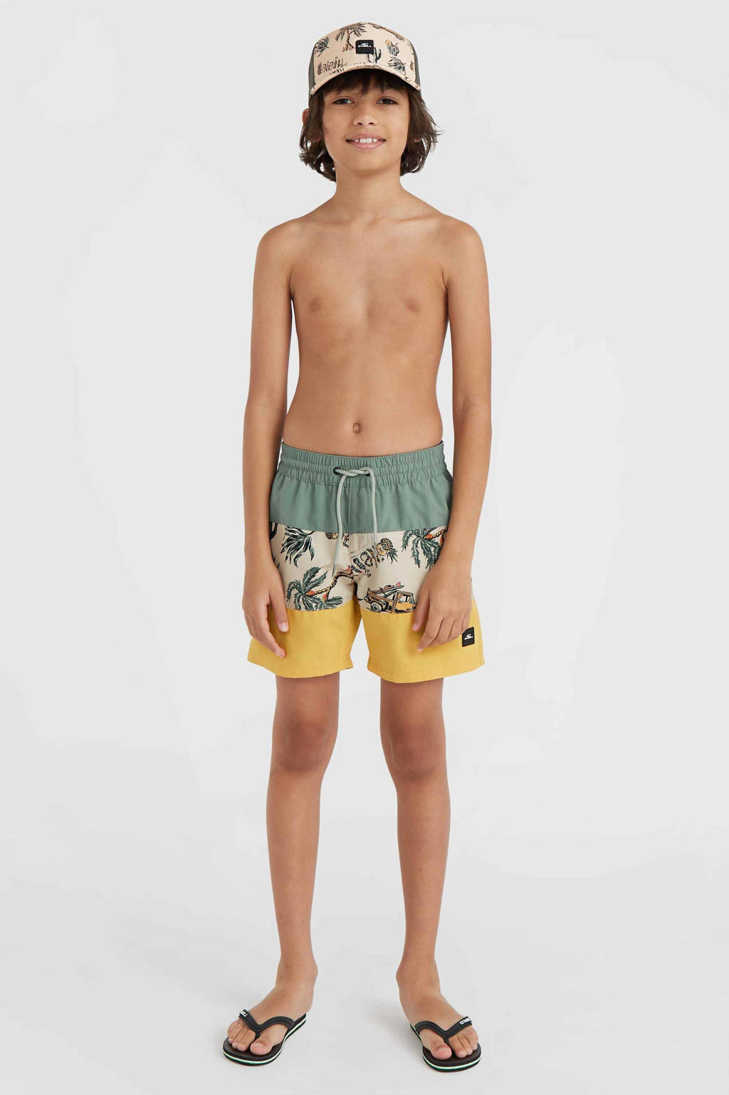 zwemshort Cali Block groen/geel/beige