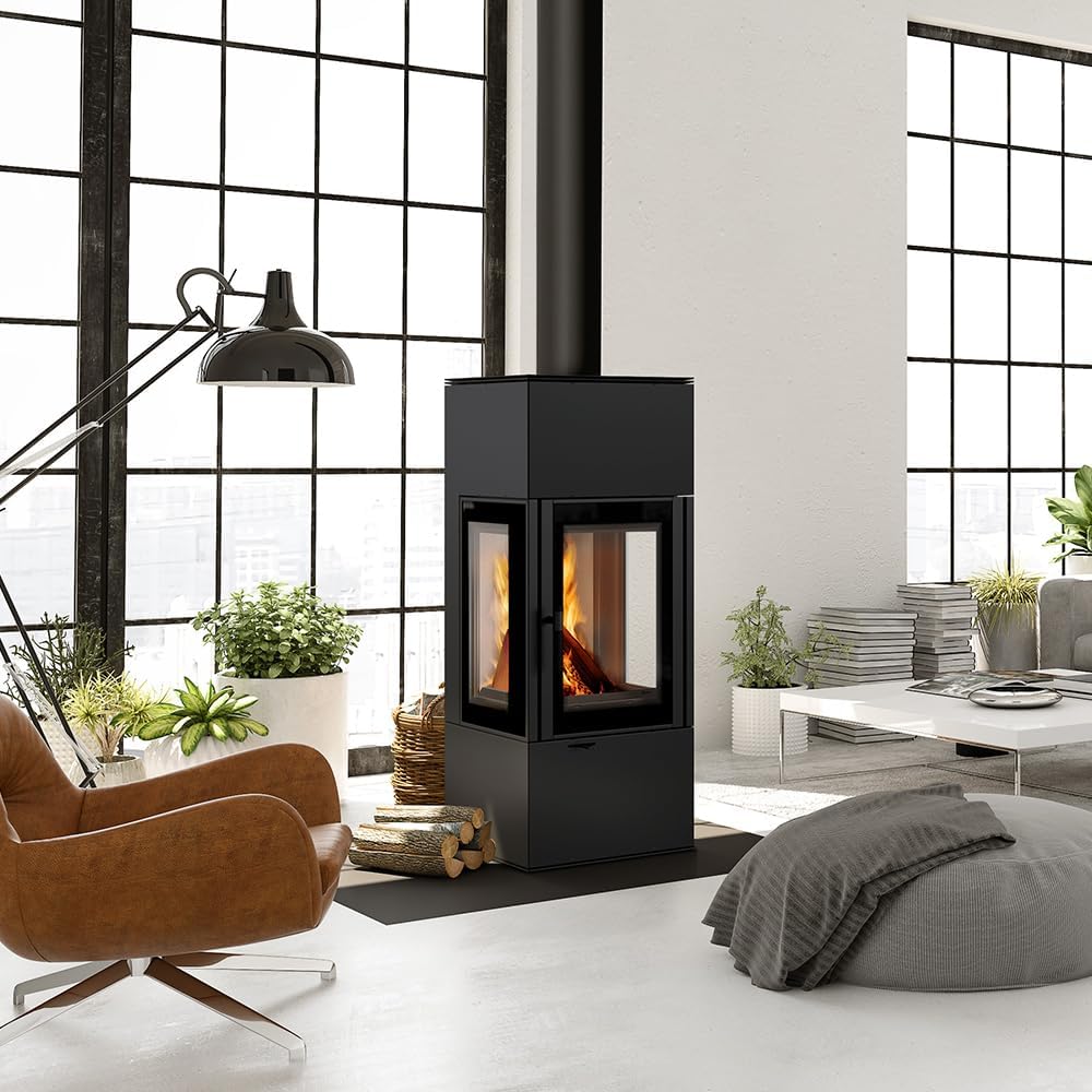 KRATKI Thor View Kaminofen 8 kW - BImSchV 2, 83% hermische Effizienz - Kaminofen mit gerader Verglasung, Ø150 mm Rauchrohr - EEK A