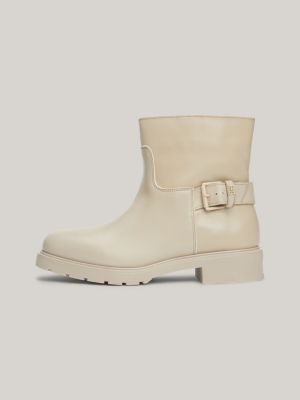 Botas de couro estilo motociclista de cano baixo