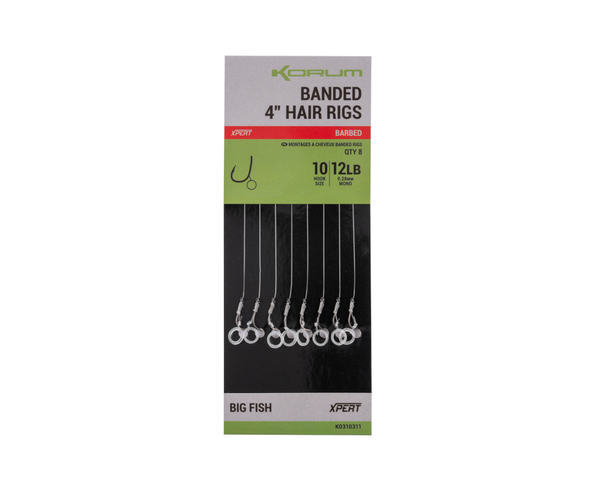Montages Korum Banded Hair Rigs 10cm (8 pièces)