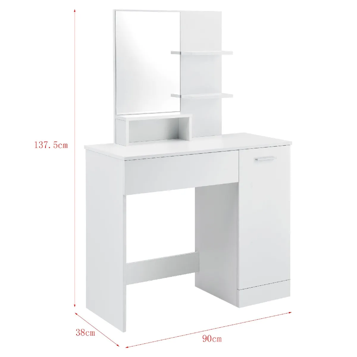 Coiffeuse avec miroir Helloshop26 - 137,5 x 90 x 38 cm - Blanc