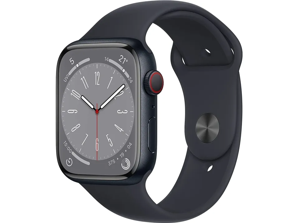 Apple Watch Series 8 (GPS   Cellular) - 45 mm - midnatsaluminium - smart ur med sportsbånd - fluoroelastomer - midnat - båndstørrelse: Almindelig - 32 GB - Wi-Fi, LTE, Bluetooth, UWB - 4G - 38.8 g
