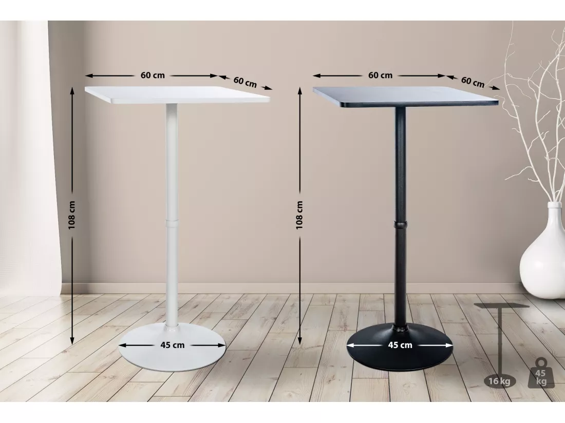 Table haute - carré - Bois - 60 x 60 cm - Noir / Noir - eckig