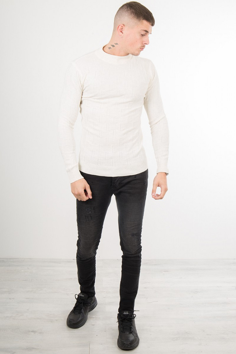 Pull fin en maille écru