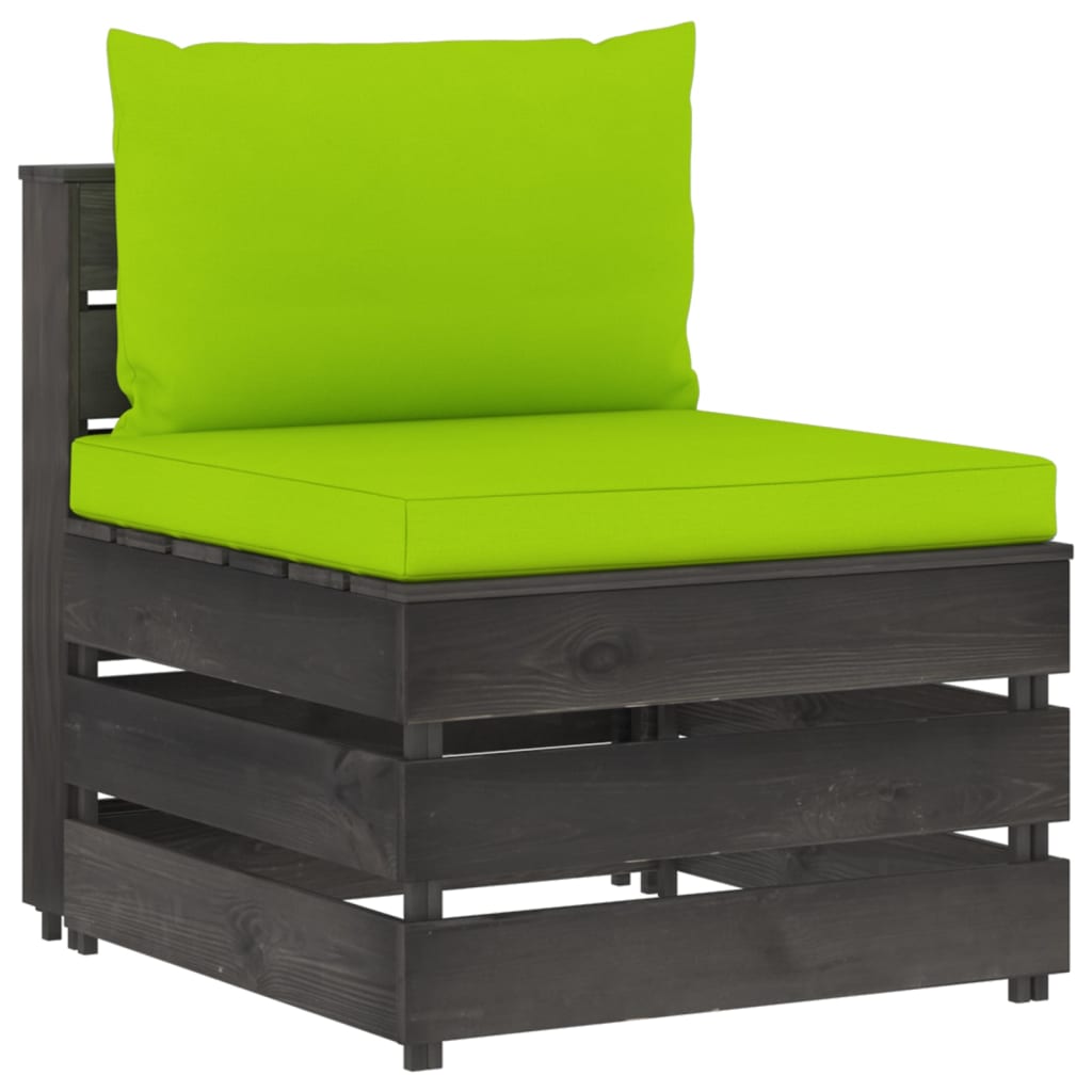 Salon de jardin meuble d'extérieur ensemble de mobilier 9 pièces avec coussins bois imprégné de gris